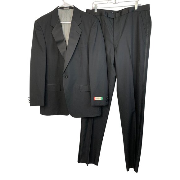 Bellagio Mens Black Tuxedo Suit 2-Piece 44L / 39W Wool Blend Wedding Prom 8077 - Picture 1 of 14